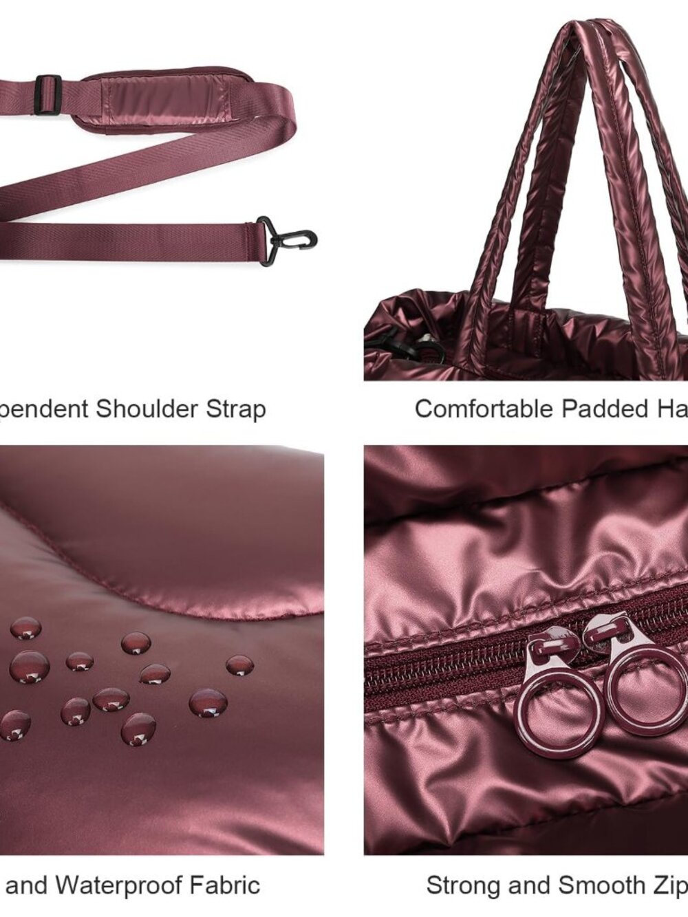 Quilted Puffer Tote Bag for Women- Stylish Multi-Way Carrying Shoulder Bag with - Picture 6 of 7